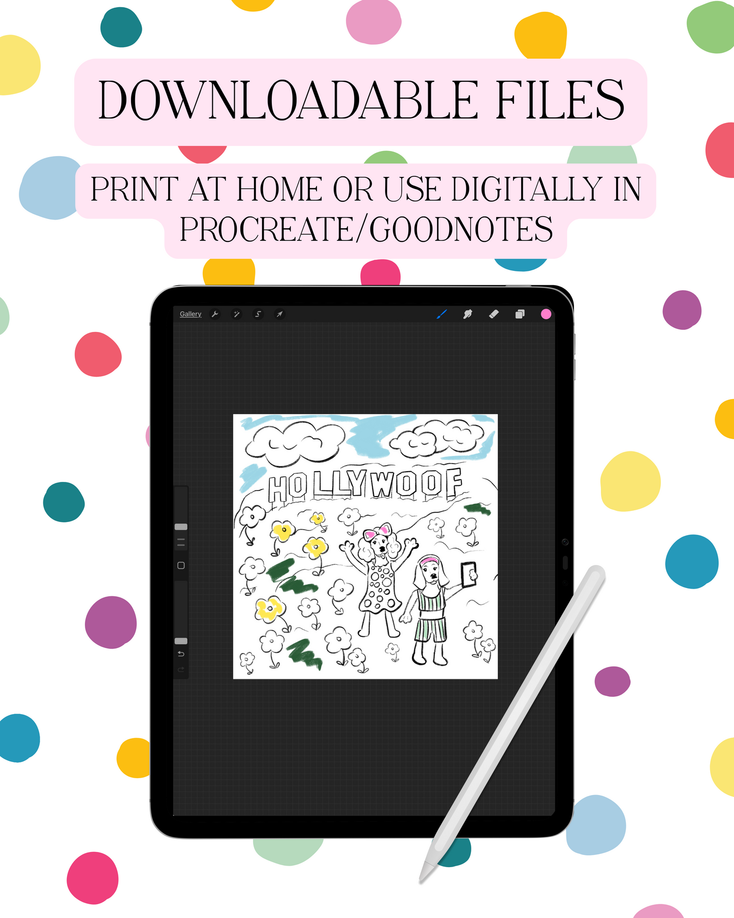 Hollywood Dogs Coloring Pages: Fun Art for Adults & Kids (Digital Download)