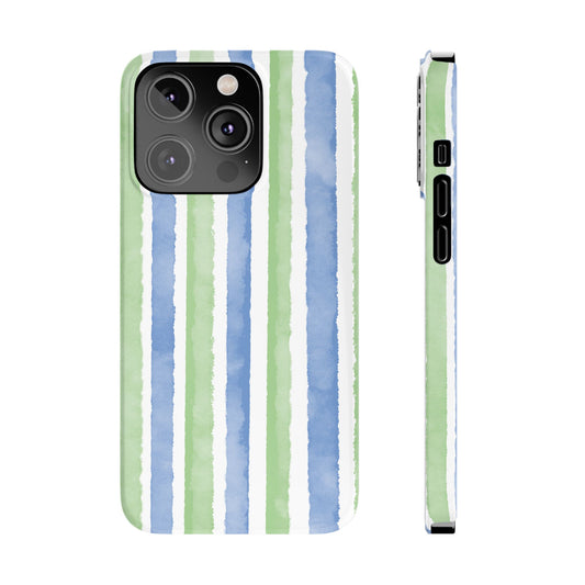 Slim Phone Case — Blue and Green Stripes