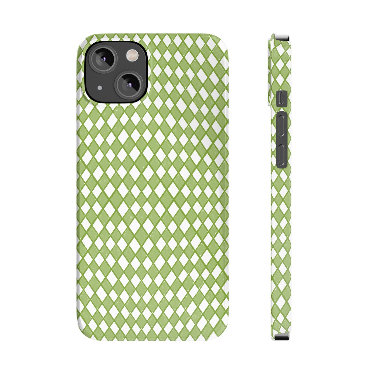 Slim Phone Case — Green & White Diamond Pattern