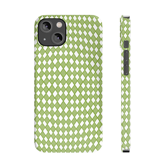 Slim Phone Case — Green & White Diamond Pattern