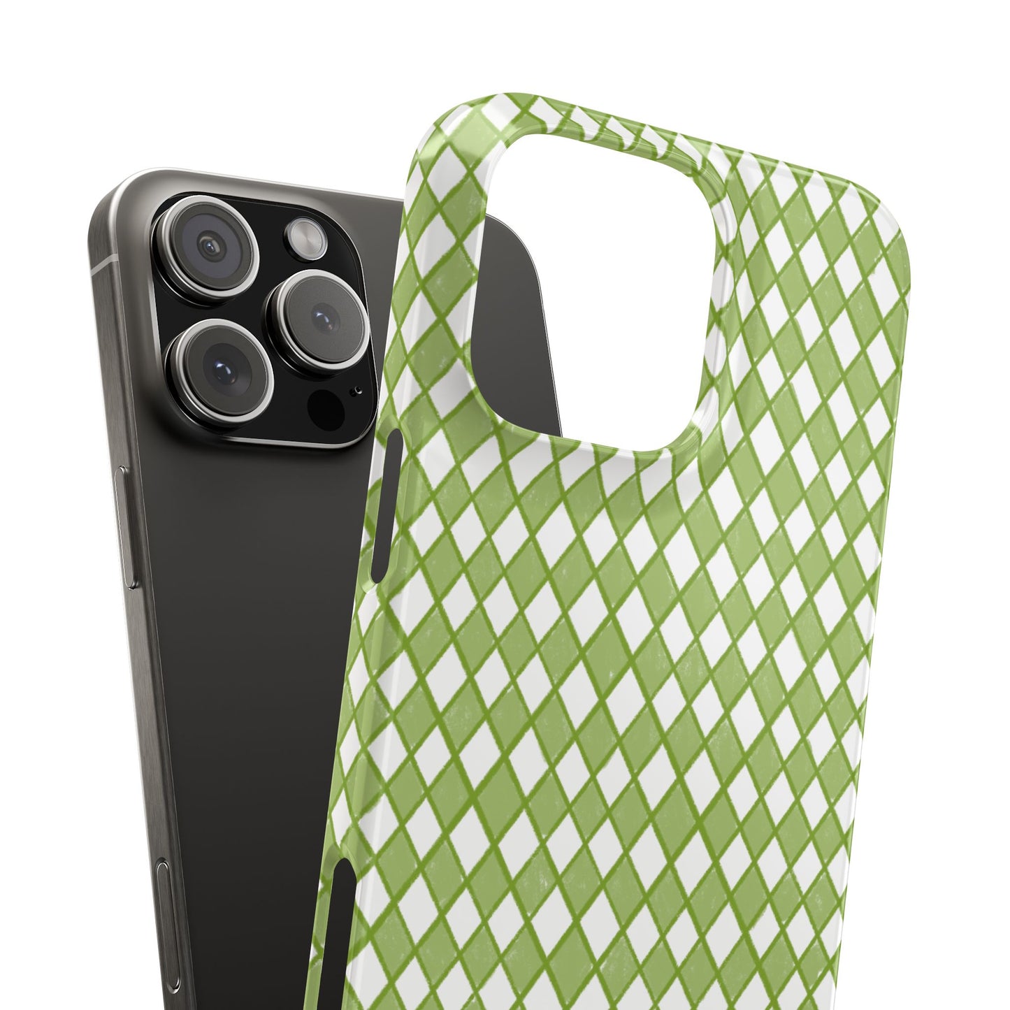 Slim Phone Case — Green & White Diamond Pattern