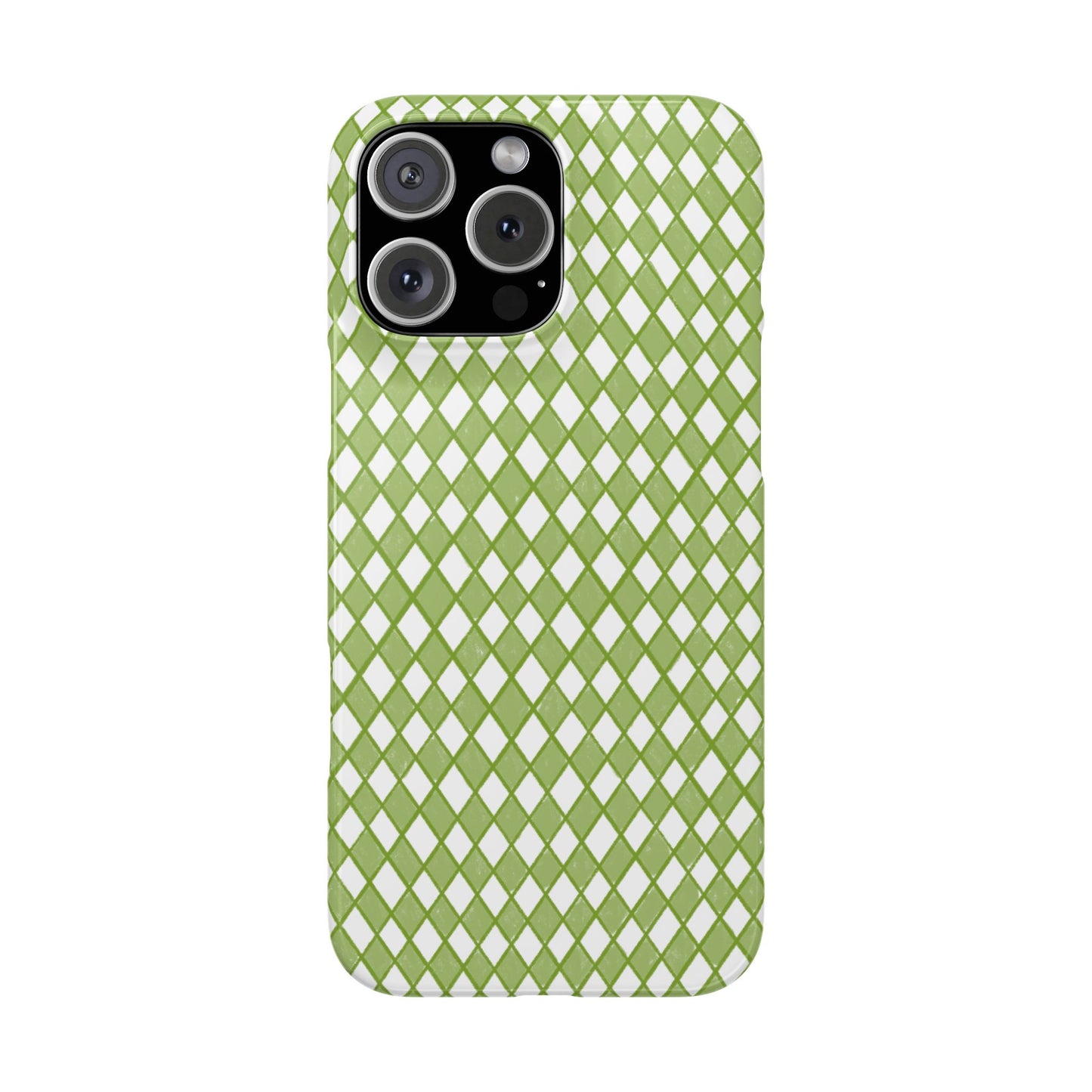 Slim Phone Case — Green & White Diamond Pattern