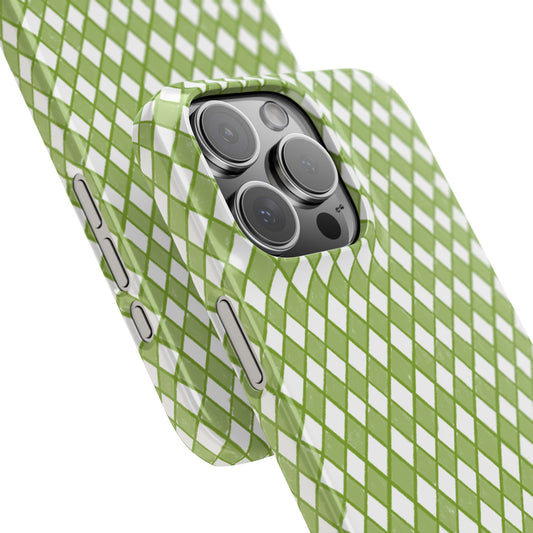 Slim Phone Case — Green & White Diamond Pattern