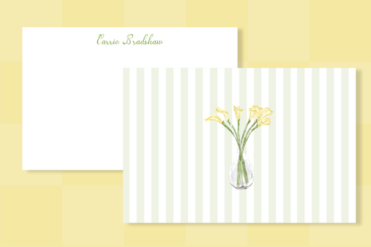 Personalized 4x6" Stationery Set – Vase Floral Green Pinstripe