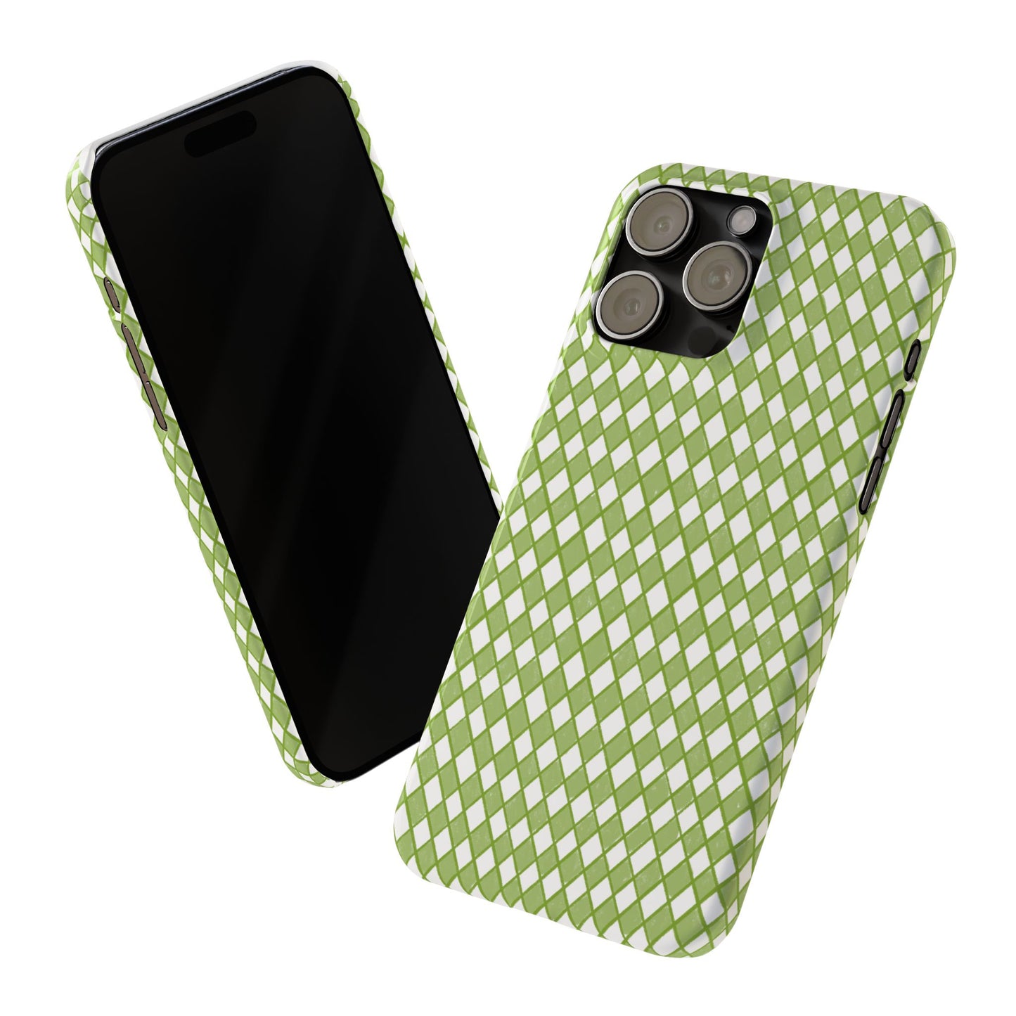 Slim Phone Case — Green & White Diamond Pattern