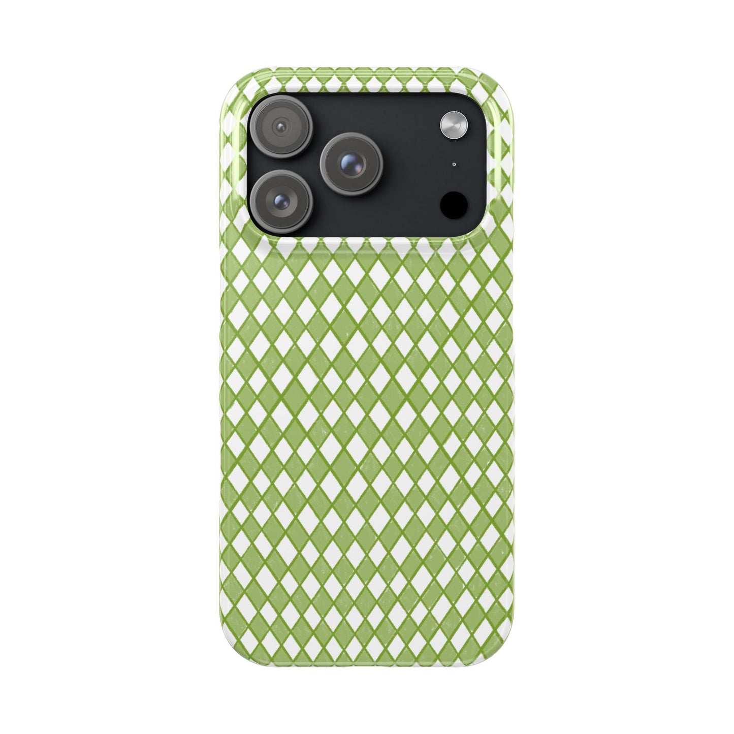 Slim Phone Case — Green & White Diamond Pattern