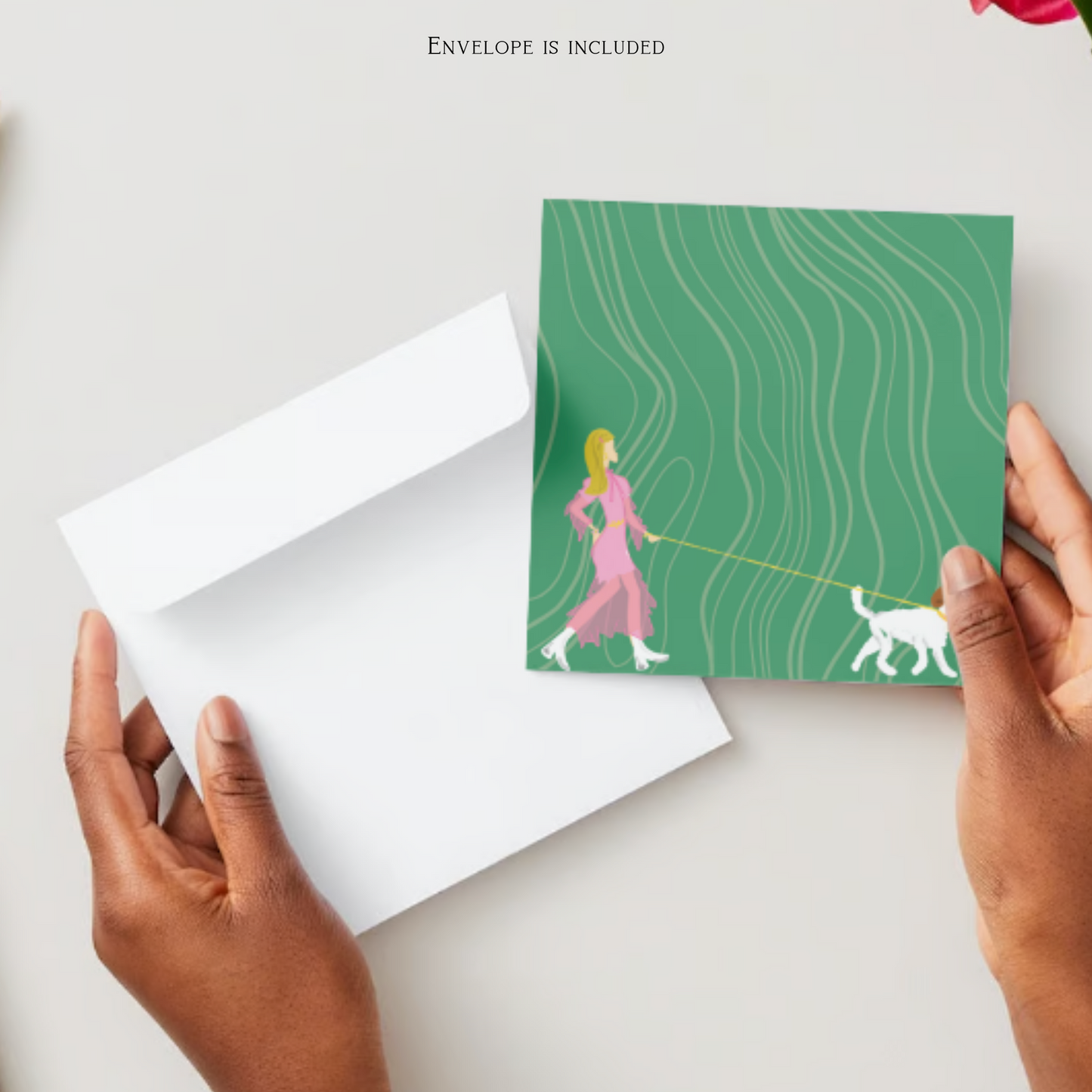 Walking Her Dog Greeting Card