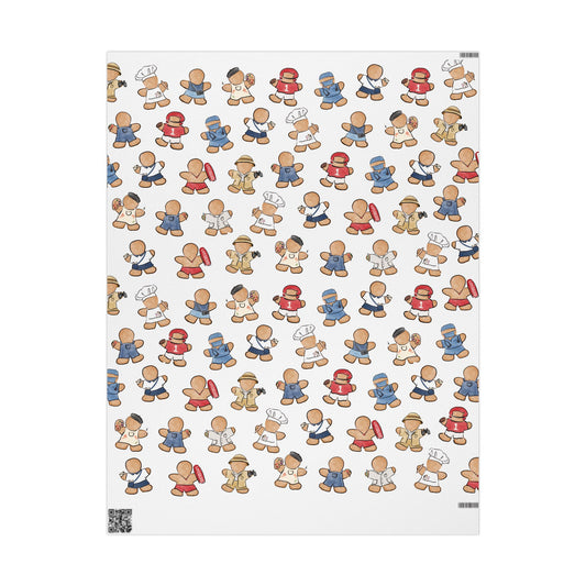 Patterned paper with cartoon characters on a white background