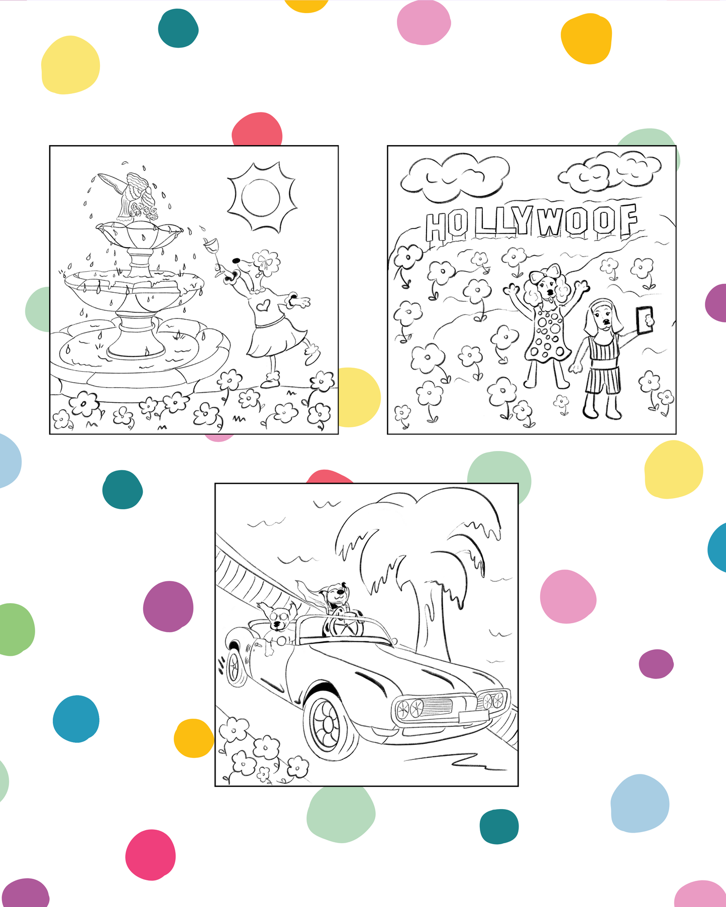 Hollywood Dogs Coloring Pages: Fun Art for Adults & Kids (Digital Download)