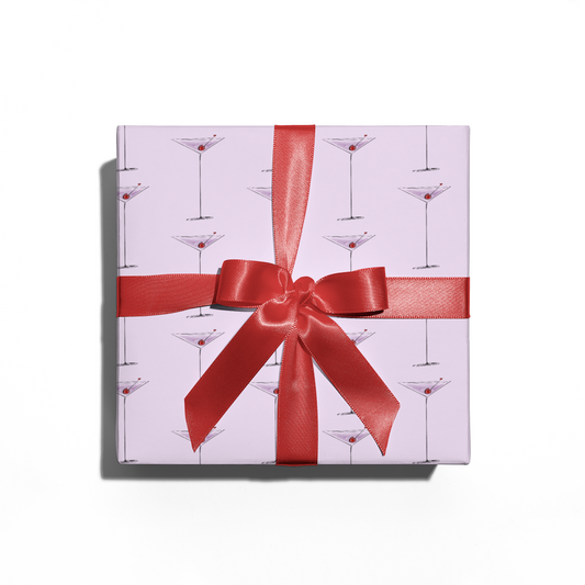 gift box with purple martini wrapping paper