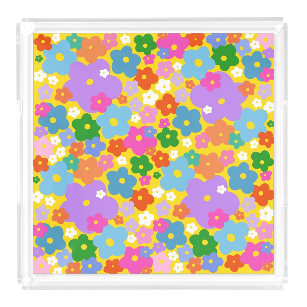 Flower Power Square Acrylic Tray